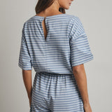 Striped Romper - Blue-Shorts- Hometown Style HTS, women's in store and online boutique located in Ingersoll, Ontario