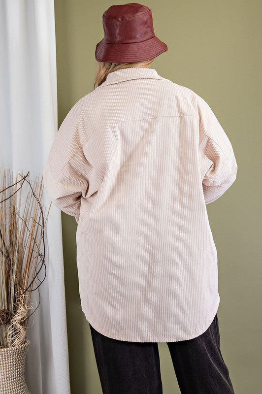 Corduroy Shirt Jacket - Oatmeal- EX- Hometown Style HTS, women's in store and online boutique located in Ingersoll, Ontario