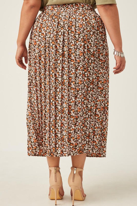 Floral Button up Pleated Skirt - EX-skirt- Hometown Style HTS, women's in store and online boutique located in Ingersoll, Ontario