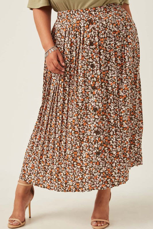 Floral Button up Pleated Skirt - EX-skirt- Hometown Style HTS, women's in store and online boutique located in Ingersoll, Ontario