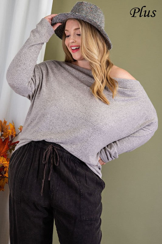 Long Sleeve Off Shoulder Top Oatmeal Hometown Style Inc