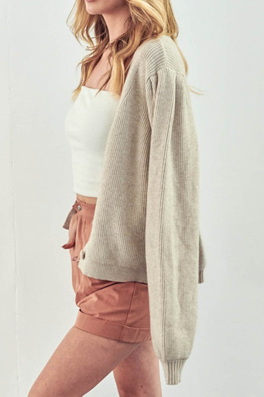 Sweater Cardigan - Taupe-cardigan- Hometown Style HTS, women's in store and online boutique located in Ingersoll, Ontario