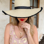 Sun Straw Floppy Hat - Black Band-Hat- Hometown Style HTS, women's in store and online boutique located in Ingersoll, Ontario