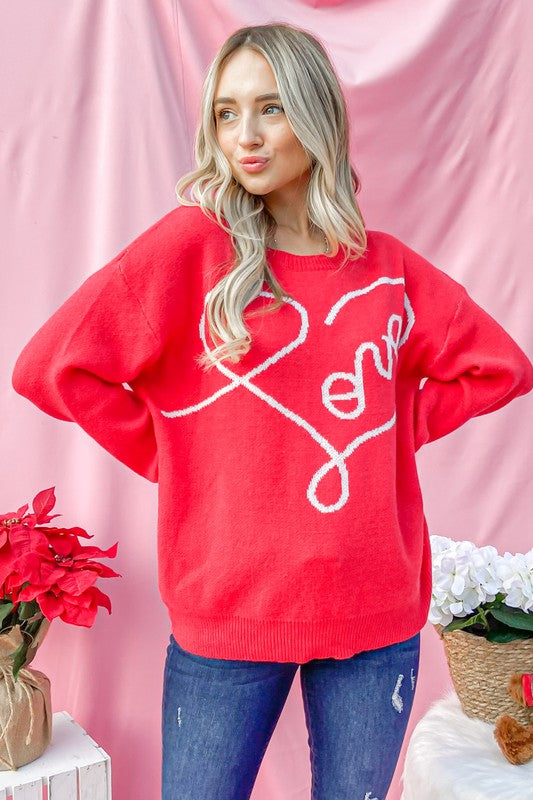 Love Valentines Day Sweater - Red-Sweater- Hometown Style HTS, women's in store and online boutique located in Ingersoll, Ontario