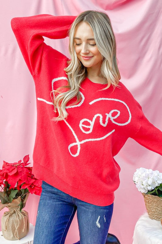 Love Valentines Day Sweater - Red-Sweater- Hometown Style HTS, women's in store and online boutique located in Ingersoll, Ontario