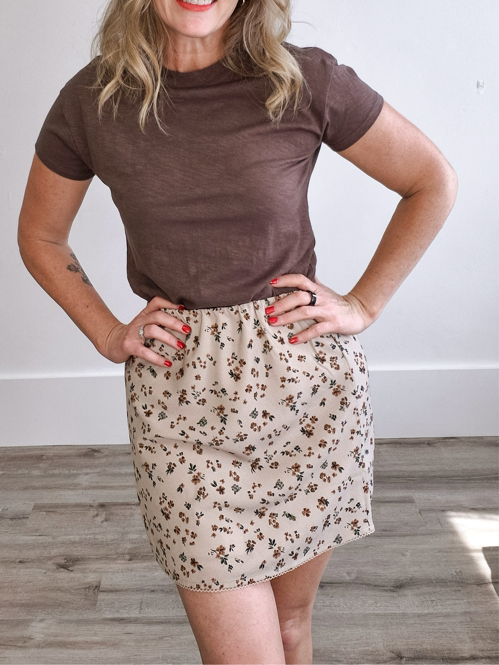 Floral Mini Skirt - Champagne-Skirt- Hometown Style HTS, women's in store and online boutique located in Ingersoll, Ontario