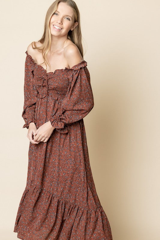 Smocked Boho Style Dress - Brick-Dress- Hometown Style HTS, women's in store and online boutique located in Ingersoll, Ontario