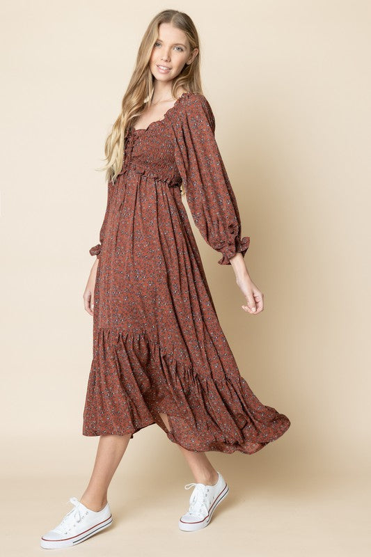 Smocked Boho Style Dress - Brick-Dress- Hometown Style HTS, women's in store and online boutique located in Ingersoll, Ontario
