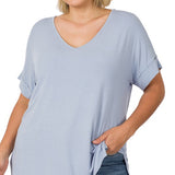 Modal V Neckline Tee - Ash Blue-tee- Hometown Style HTS, women's in store and online boutique located in Ingersoll, Ontario