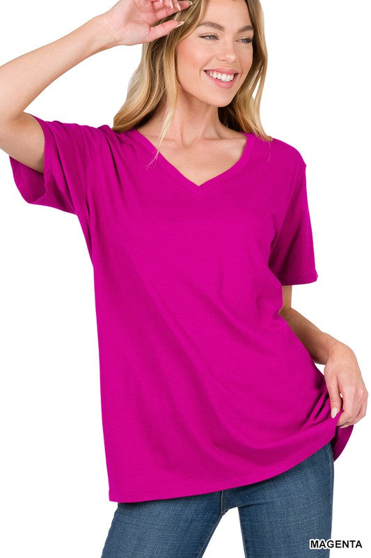 Cotton Tee - Magenta-tee- Hometown Style HTS, women's in store and online boutique located in Ingersoll, Ontario