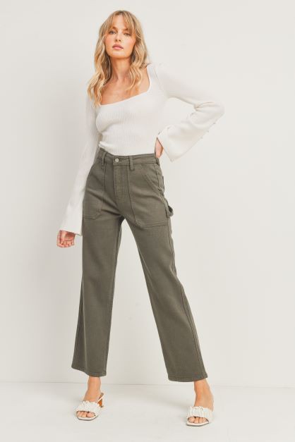 Carpenter pants - Dark Olive-Pants- Hometown Style HTS, women's in store and online boutique located in Ingersoll, Ontario