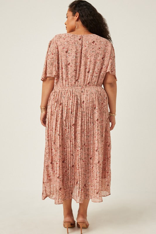 Pleated Floral Midi Dress - EX-dress- Hometown Style HTS, women's in store and online boutique located in Ingersoll, Ontario