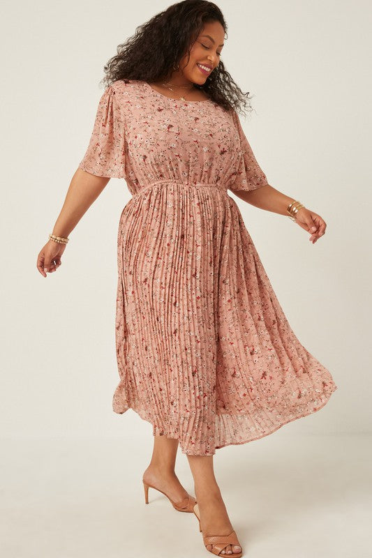 Pleated Floral Midi Dress - EX-dress- Hometown Style HTS, women's in store and online boutique located in Ingersoll, Ontario