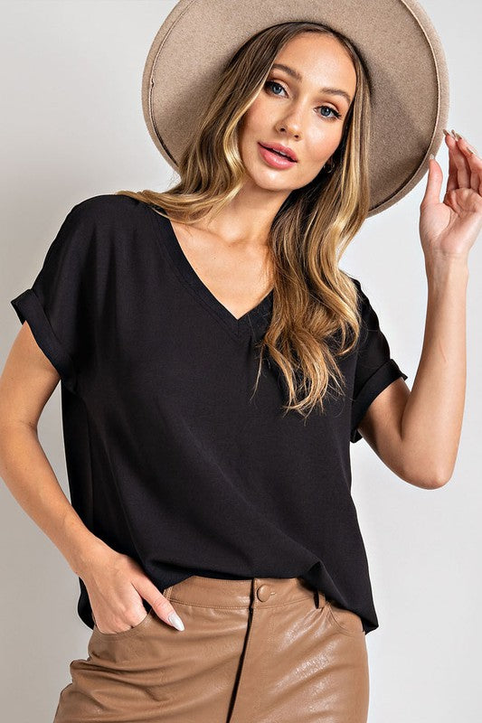 Short Sleeve Blouse - Black-blouse- Hometown Style HTS, women's in store and online boutique located in Ingersoll, Ontario