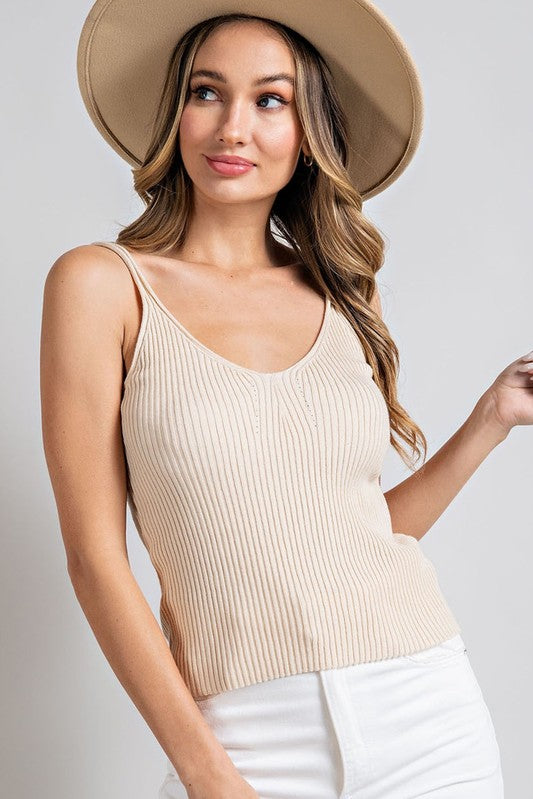 Ribbed Knit Tank - Oatmeal - EX-tank- Hometown Style HTS, women's in store and online boutique located in Ingersoll, Ontario