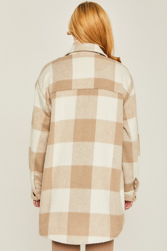 Long Plaid Shacket - Latte-Shacket- Hometown Style HTS, women's in store and online boutique located in Ingersoll, Ontario