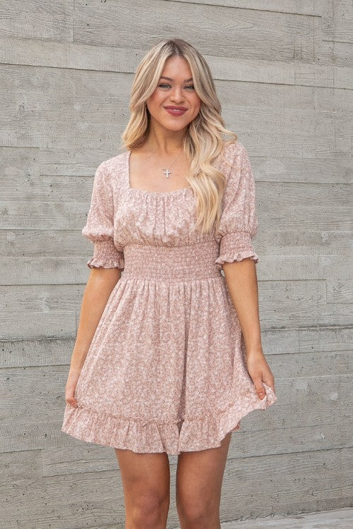 Ditsy Floral Square Neck Dress - Rose - EX-Dress- Hometown Style HTS, women's in store and online boutique located in Ingersoll, Ontario