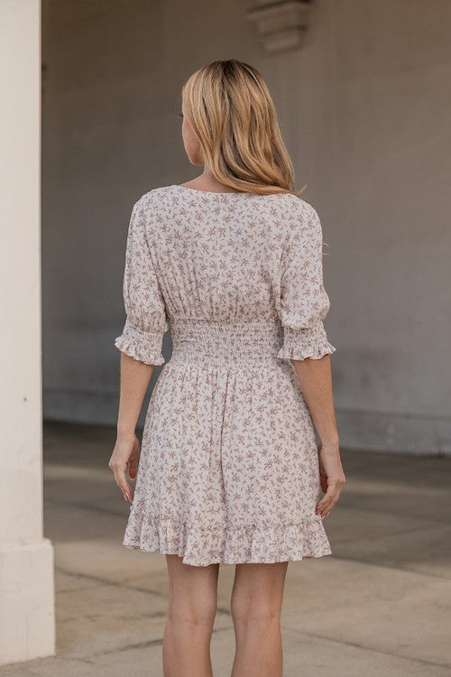 Ditsy Floral Square Neck Dress - Ivory - EX-Dress- Hometown Style HTS, women's in store and online boutique located in Ingersoll, Ontario