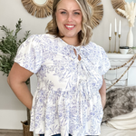 Front Ribbon Tie Blouse - Blue Floral-tops- Hometown Style HTS, women's in store and online boutique located in Ingersoll, Ontario