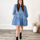 Denim Tiered Dress-dress- Hometown Style HTS, women's in store and online boutique located in Ingersoll, Ontario