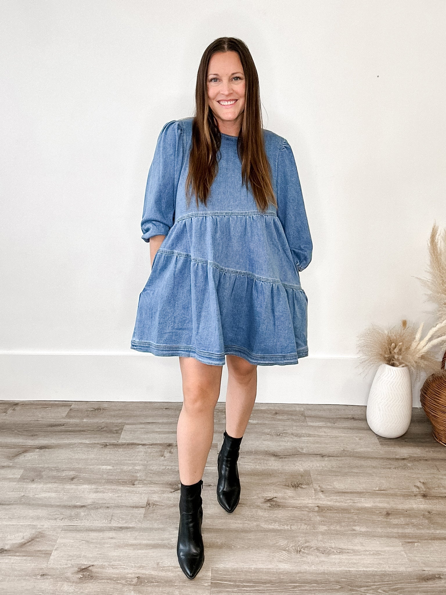 Denim Tiered Dress-dress- Hometown Style HTS, women's in store and online boutique located in Ingersoll, Ontario