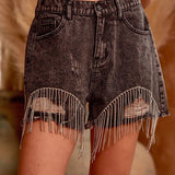 Rhinestone Trim, Denim Shorts - Black Wash-Shorts- Hometown Style HTS, women's in store and online boutique located in Ingersoll, Ontario