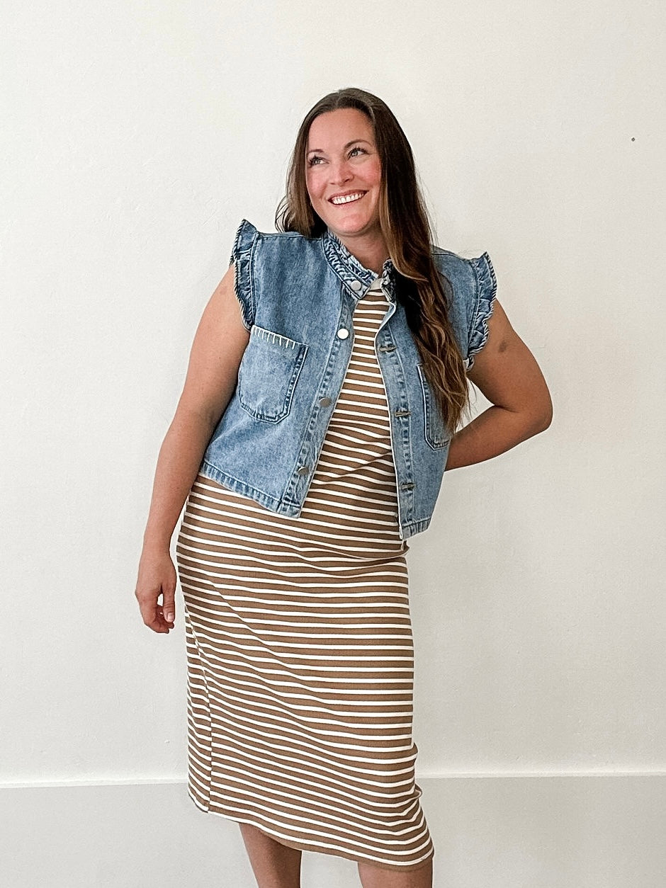 Ruffled Denim Vest-vest- Hometown Style HTS, women's in store and online boutique located in Ingersoll, Ontario