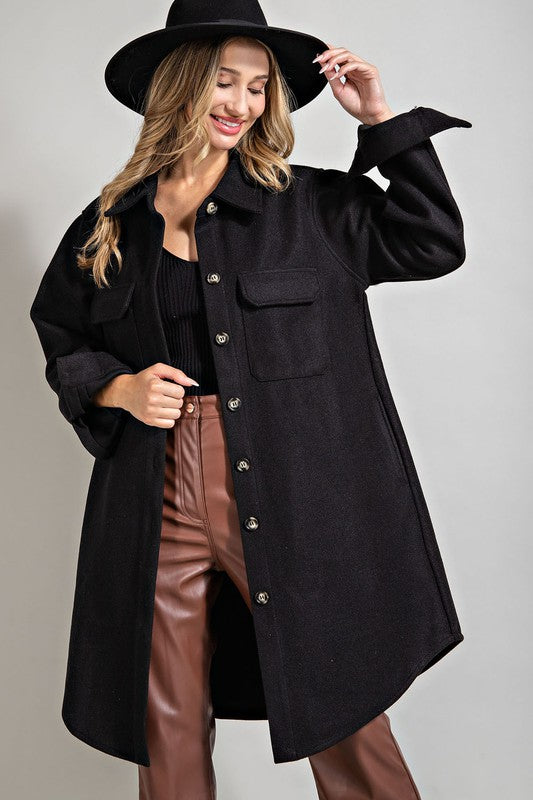 Long Shacket - Black-Coats & Jackets- Hometown Style HTS, women's in store and online boutique located in Ingersoll, Ontario