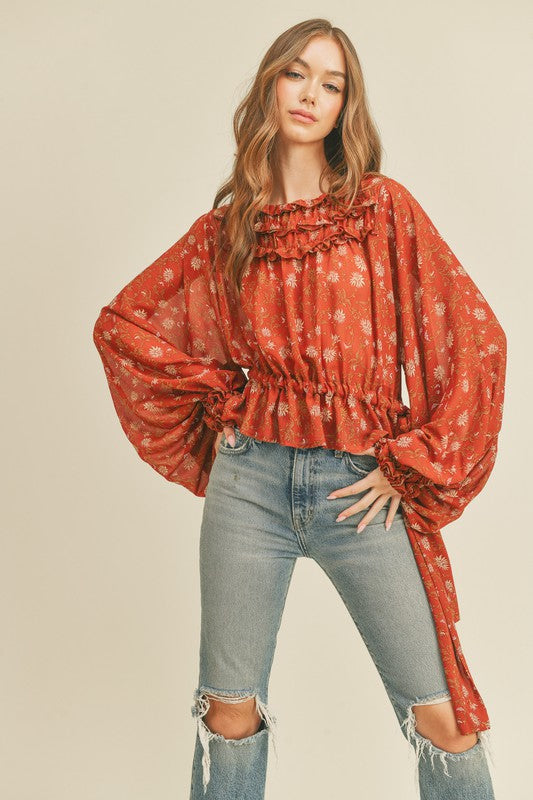 Dolman Sleeve Floral Blouse - Rust-blouse- Hometown Style HTS, women's in store and online boutique located in Ingersoll, Ontario