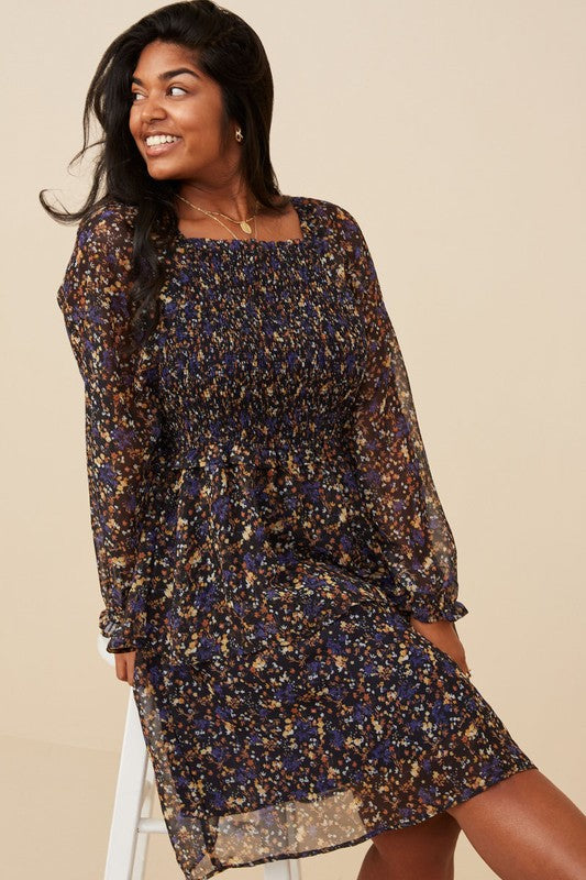 Fall Floral Dress - EX - Black-Dress- Hometown Style HTS, women's in store and online boutique located in Ingersoll, Ontario