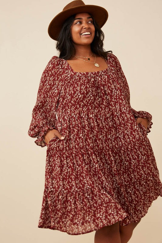 Ditsy Fall Floral Dress - EX-Dress- Hometown Style HTS, women's in store and online boutique located in Ingersoll, Ontario