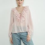 Ruffle Long Sleeve Blouse - Pink- Hometown Style HTS, women's in store and online boutique located in Ingersoll, Ontario