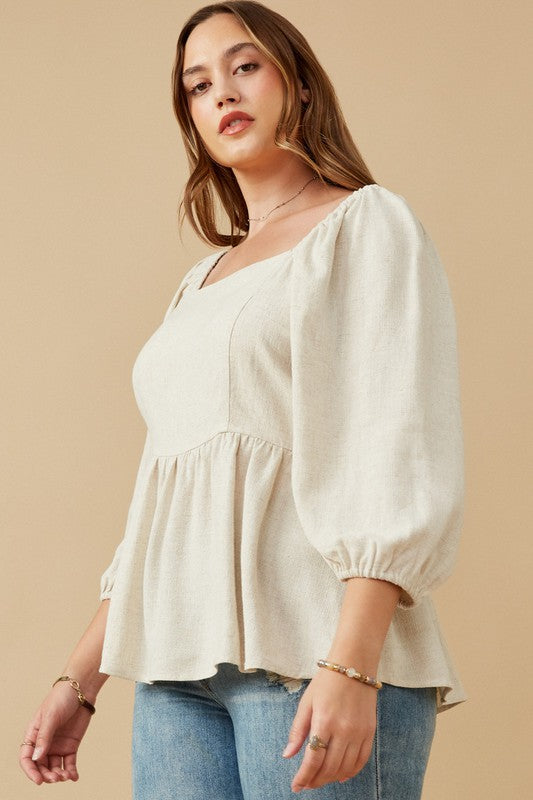 Linen Blend, Square Neck Blouse - EX- Hometown Style HTS, women's in store and online boutique located in Ingersoll, Ontario