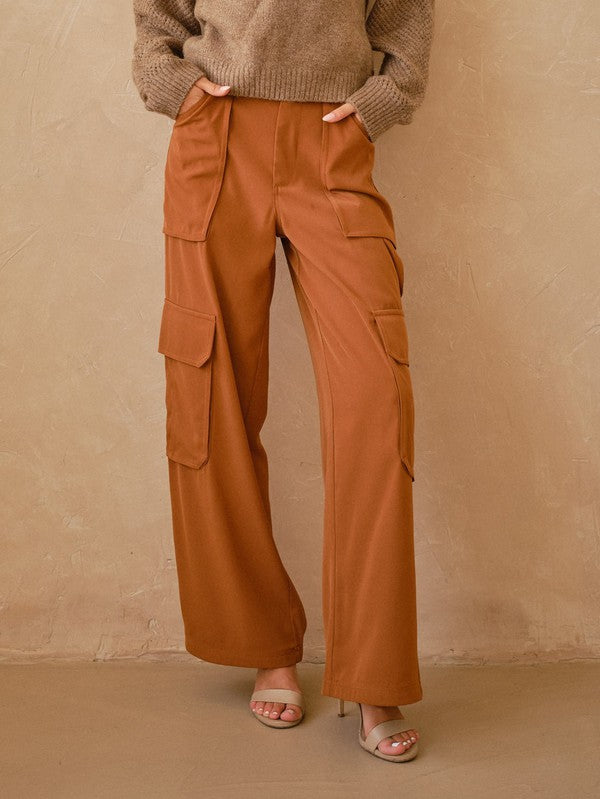 High Waist Cargo Pants - Camel-dress pants- Hometown Style HTS, women's in store and online boutique located in Ingersoll, Ontario