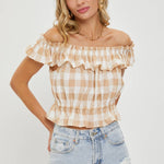 Gingham Ruffle Top-Tops- Hometown Style HTS, women's in store and online boutique located in Ingersoll, Ontario