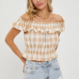Gingham Ruffle Top-Tops- Hometown Style HTS, women's in store and online boutique located in Ingersoll, Ontario