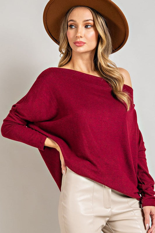 Long Sleeve, Off Shoulder Top - Ruby-Sweater- Hometown Style HTS, women's in store and online boutique located in Ingersoll, Ontario