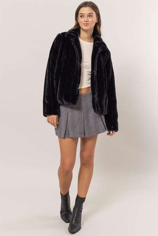 Faux Fur Coat - Black-Coats & Jackets- Hometown Style HTS, women's in store and online boutique located in Ingersoll, Ontario