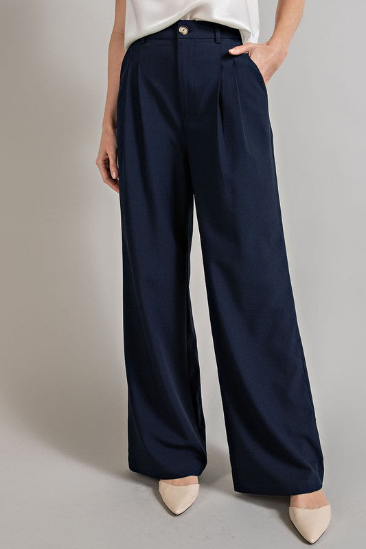 Wide Leg, Pleated Dress Pants - Navy-dress pants- Hometown Style HTS, women's in store and online boutique located in Ingersoll, Ontario