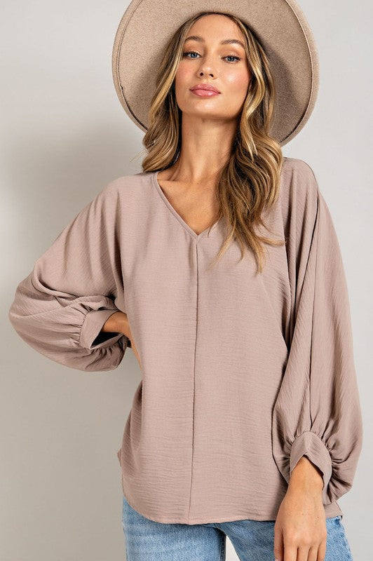Puff Sleeve, V Neck Blouse - Coco-blouse- Hometown Style HTS, women's in store and online boutique located in Ingersoll, Ontario
