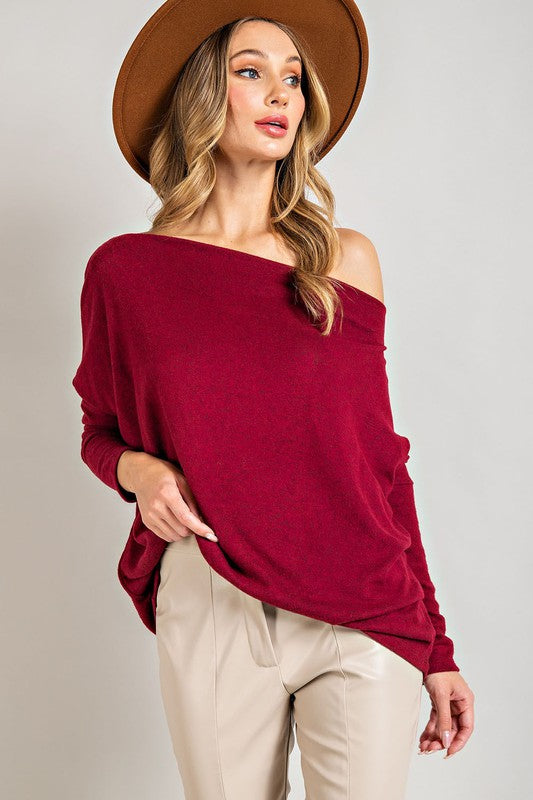 Long Sleeve, Off Shoulder Top - Ruby-Sweater- Hometown Style HTS, women's in store and online boutique located in Ingersoll, Ontario
