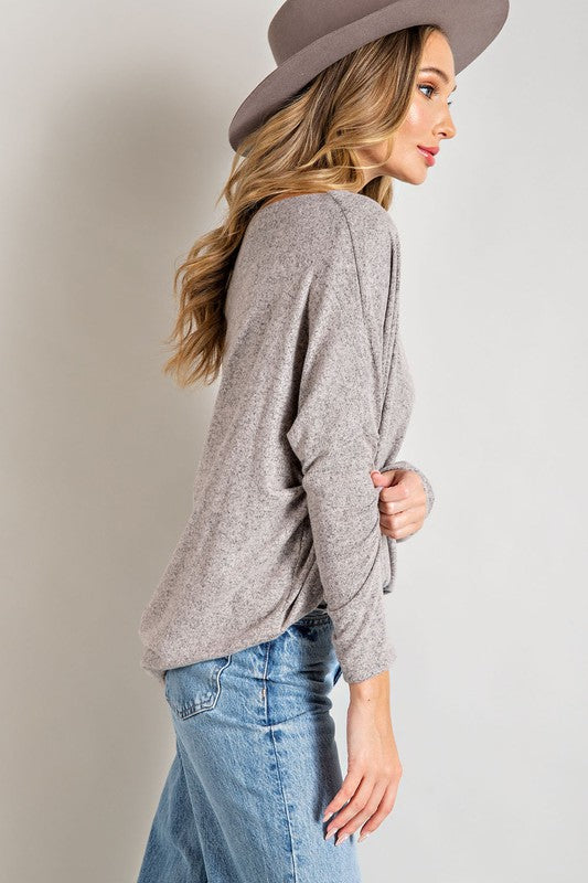 Long Sleeve, Off Shoulder Top - Oatmeal-Sweater- Hometown Style HTS, women's in store and online boutique located in Ingersoll, Ontario