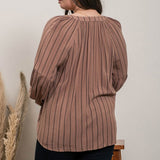 Striped Peasant Blouse - Brown-blouse- Hometown Style HTS, women's in store and online boutique located in Ingersoll, Ontario