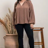 Striped Peasant Blouse - Brown-blouse- Hometown Style HTS, women's in store and online boutique located in Ingersoll, Ontario