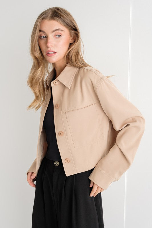 Cropped Moto Jacket - Taupe-shacket- Hometown Style HTS, women's in store and online boutique located in Ingersoll, Ontario