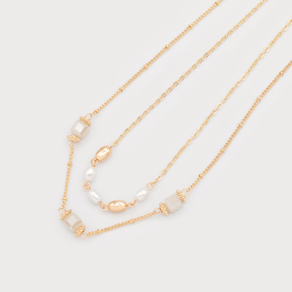 TWO-ROWS NECKLACE WITH IMITATION PEARLS-Accessories- Hometown Style HTS, women's in store and online boutique located in Ingersoll, Ontario