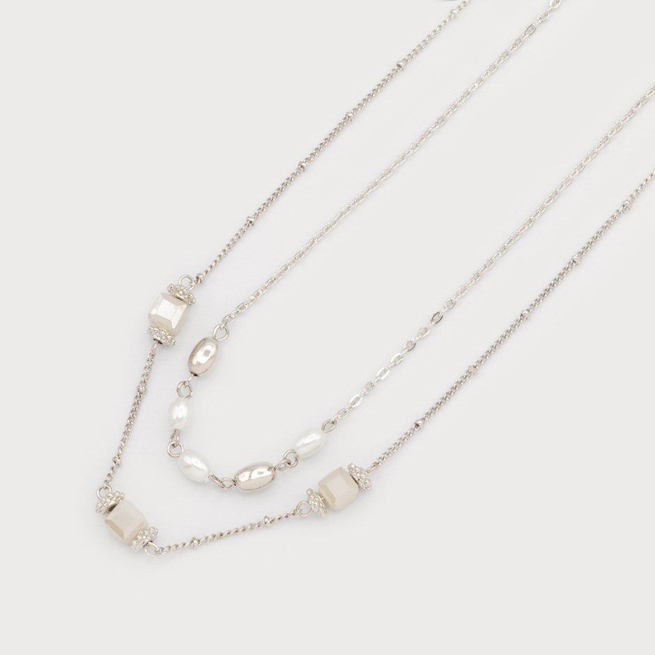 TWO-ROWS NECKLACE WITH IMITATION PEARLS-Accessories- Hometown Style HTS, women's in store and online boutique located in Ingersoll, Ontario