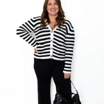 Striped Cardigan - Black-cardigan- Hometown Style HTS, women's in store and online boutique located in Ingersoll, Ontario