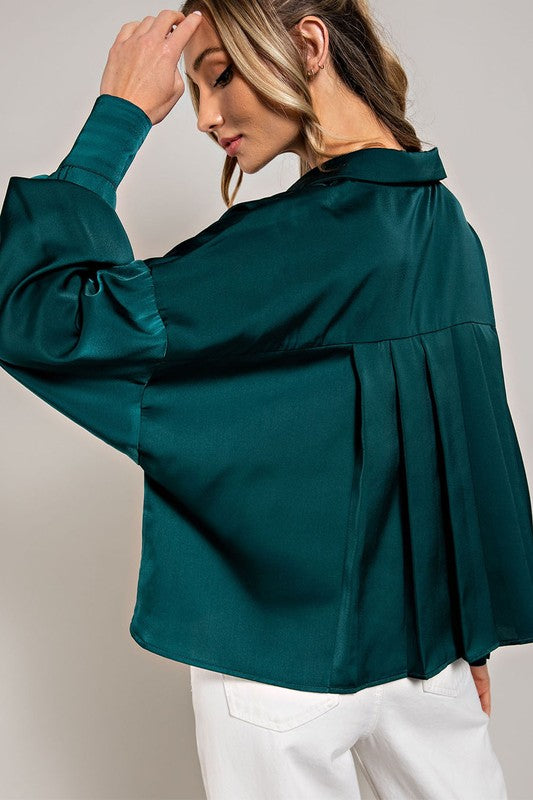 Cropped Button Down Blouse - Teal- Hometown Style HTS, women's in store and online boutique located in Ingersoll, Ontario