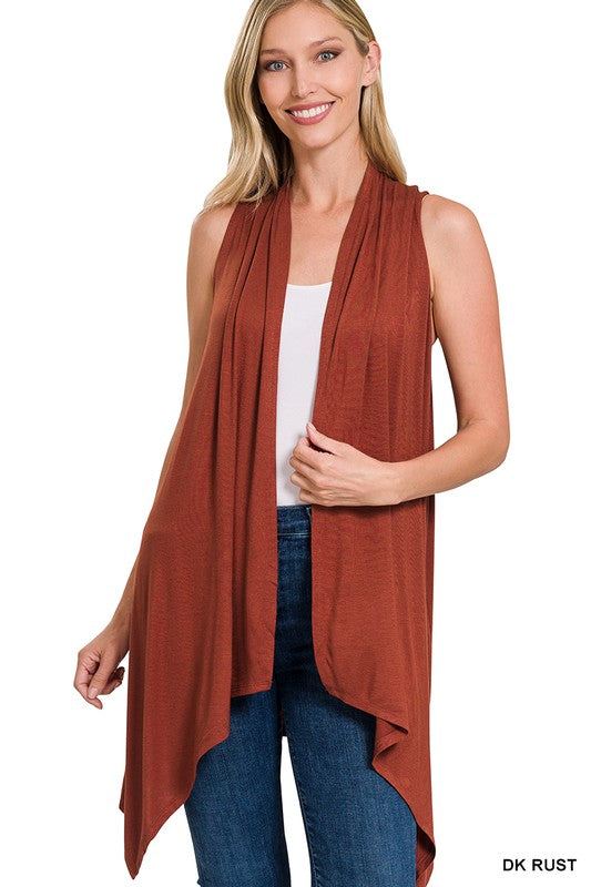 Draped Open Front Vest - Rust-Vests- Hometown Style HTS, women's in store and online boutique located in Ingersoll, Ontario